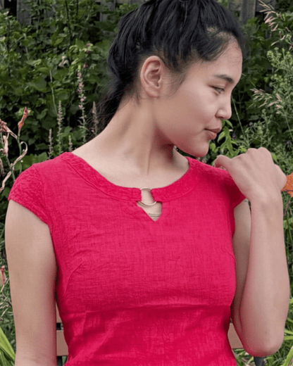 Linen Dress With Back Panel & Metal Ring - image 2