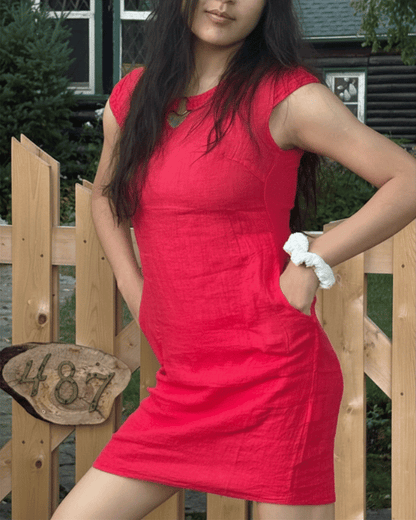 Linen Dress With Back Panel & Metal Ring - image 4