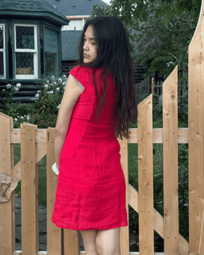 Linen Dress With Back Panel & Metal Ring - image 5