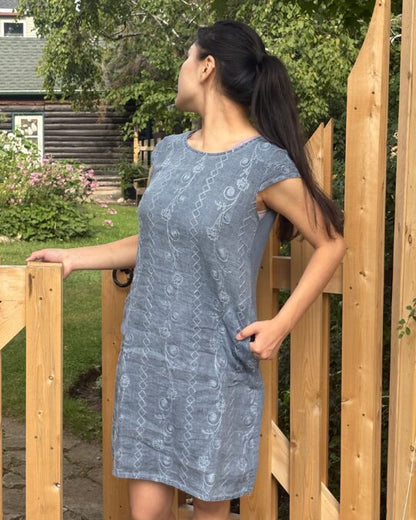 Embroidered Linen Dress With Bell Panel - image 3
