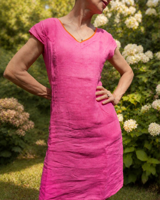 Linen Dress W/ Athletic V-Neck