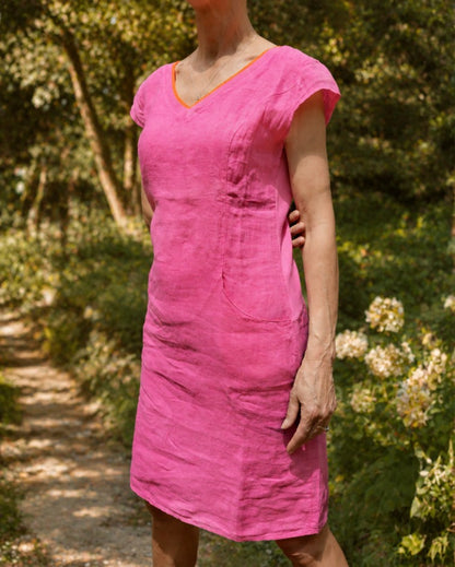 Linen Dress W/ Athletic V-Neck