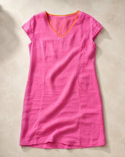 Linen Dress W/ Athletic V-Neck