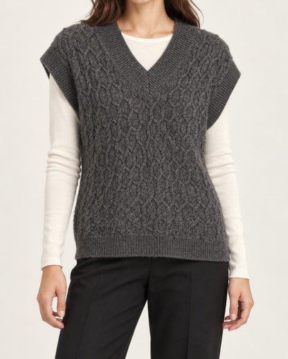 V Neck Wool Cable-Knit Vest