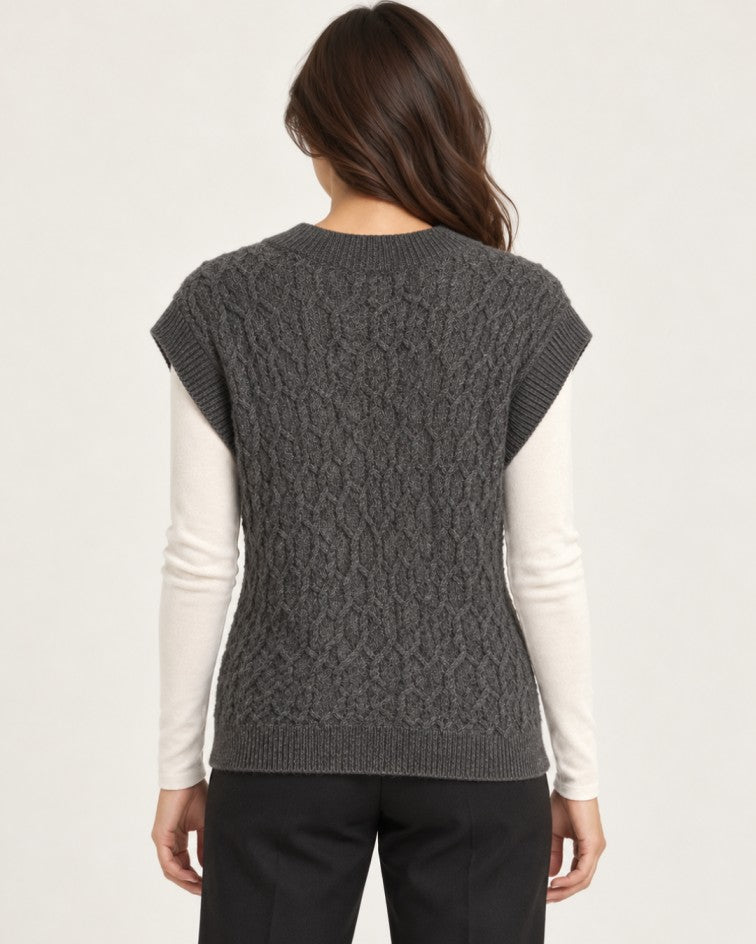 V Neck Wool Cable-Knit Vest