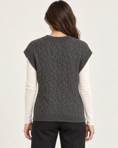V Neck Wool Cable-Knit Vest