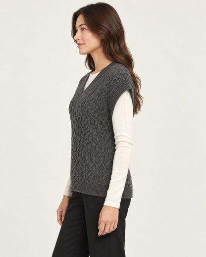 V Neck Wool Cable-Knit Vest
