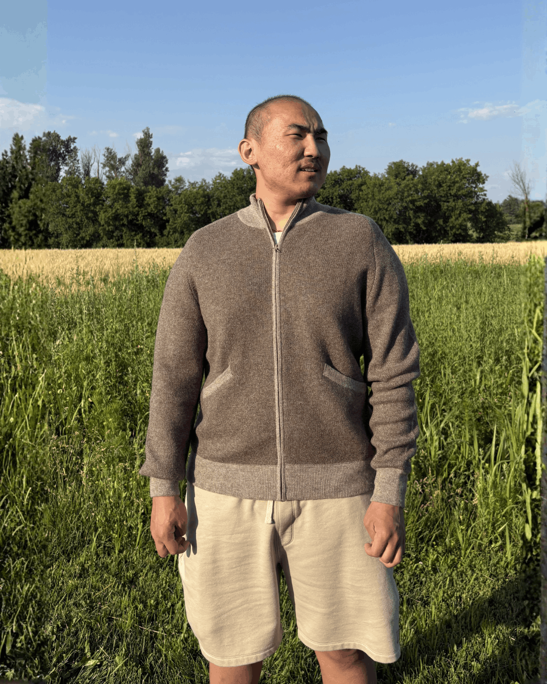 Mongolian Men's Sheep Wool Zip Cardigan