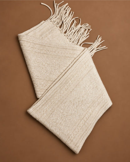 Unisex Cable-Knit Cashmere Scarf with Fringe