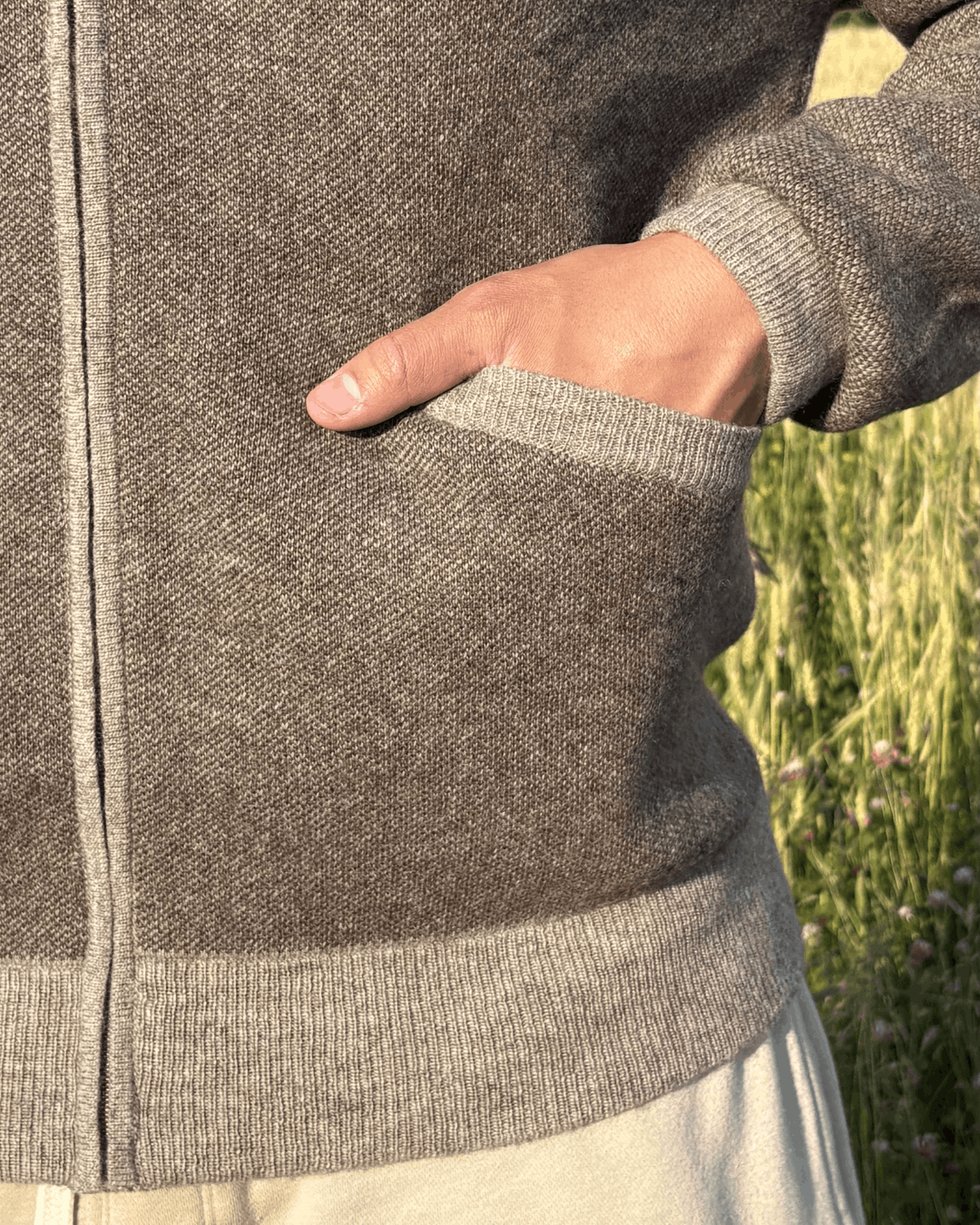Mongolian Men's Sheep Wool Zip Cardigan