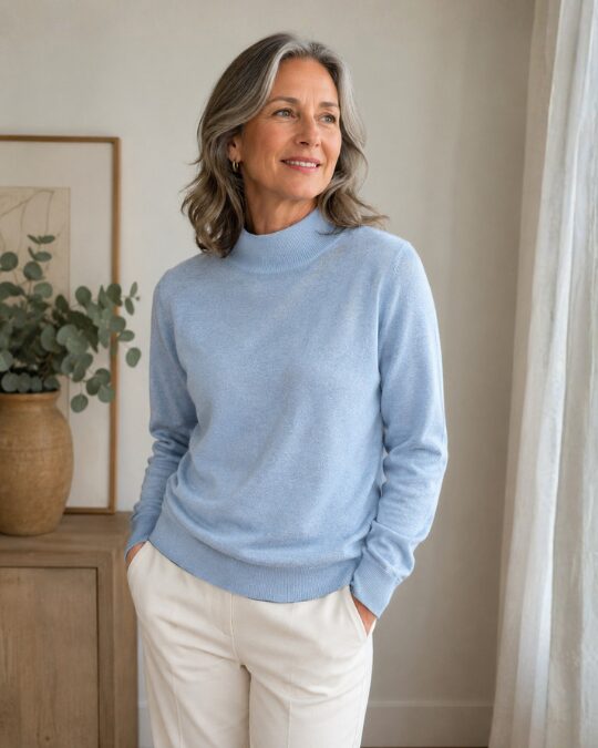 Women's Silk Cashmere Mock Neck Sweater - image 5