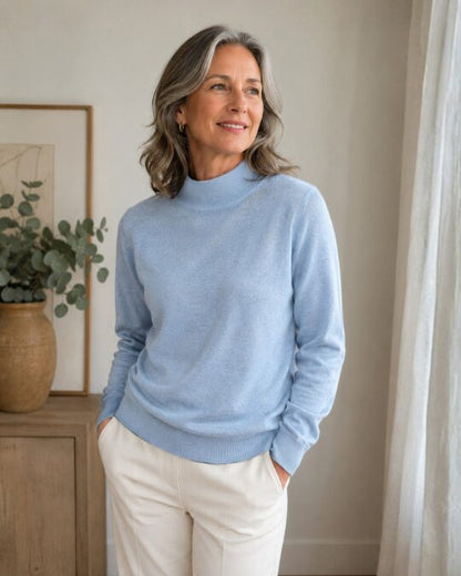 Women's Silk Cashmere Mock Neck Sweater - image 5