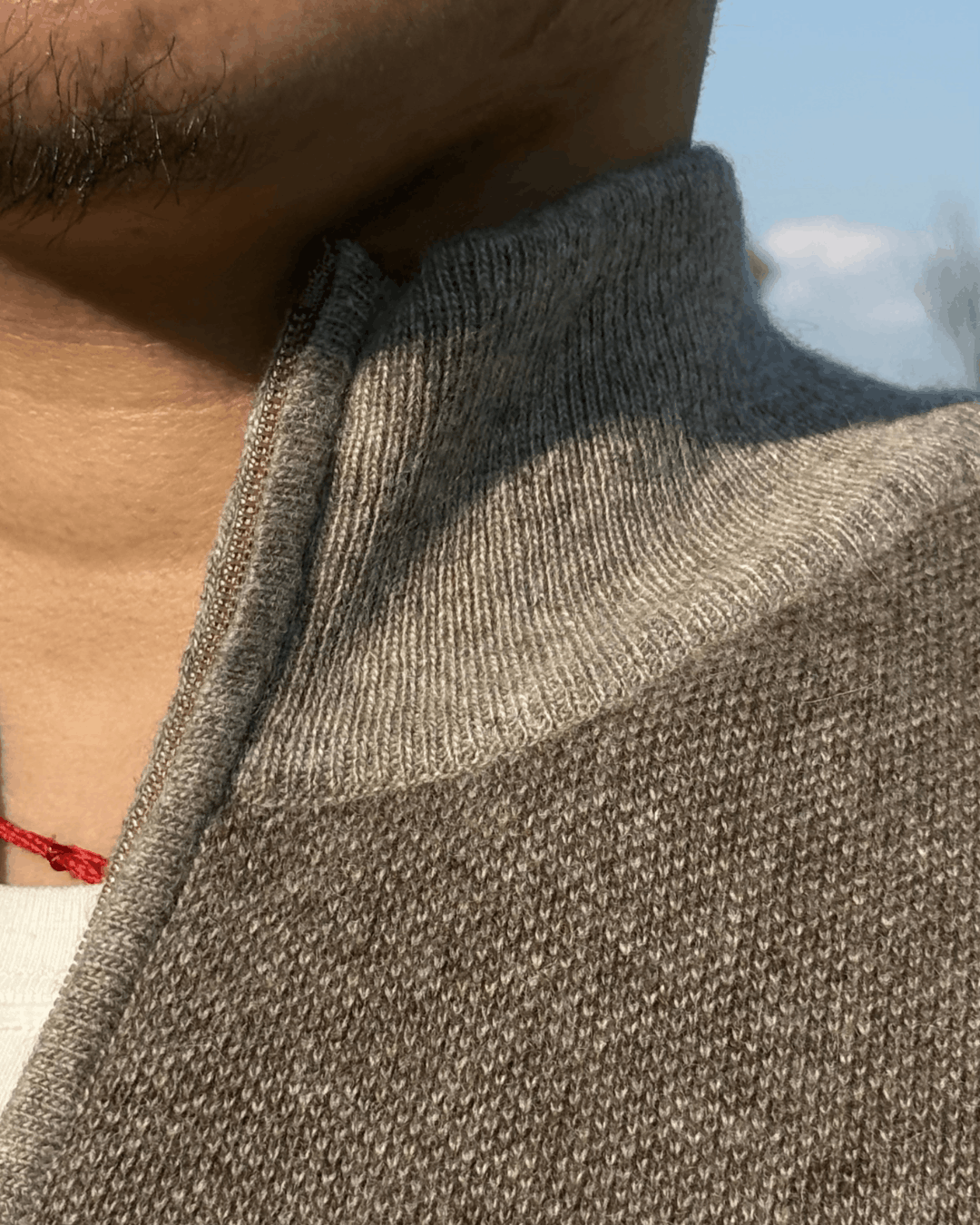 Mongolian Men's Sheep Wool Zip Cardigan