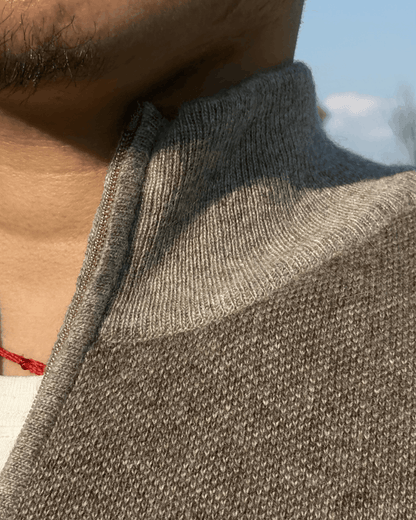 Mongolian Men's Sheep Wool Zip Cardigan