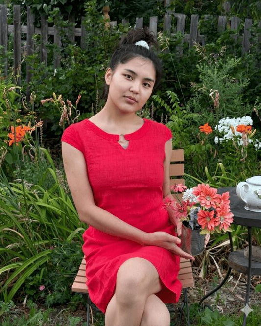 Linen Dress With Back Panel & Metal Ring