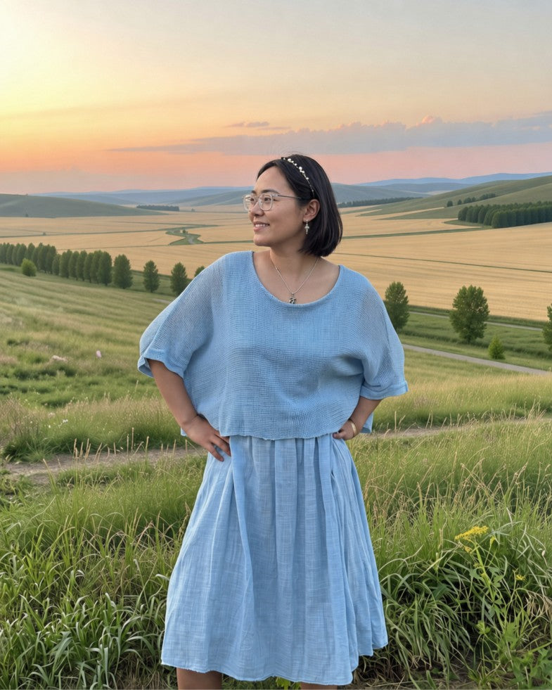 Women’s Italian Cotton Two-Piece Top & Skirt Set