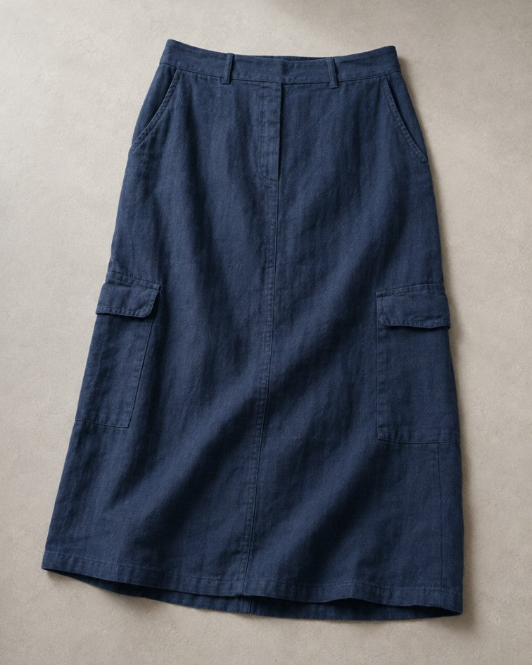 Navy Linen Top & Cargo Skirt Set