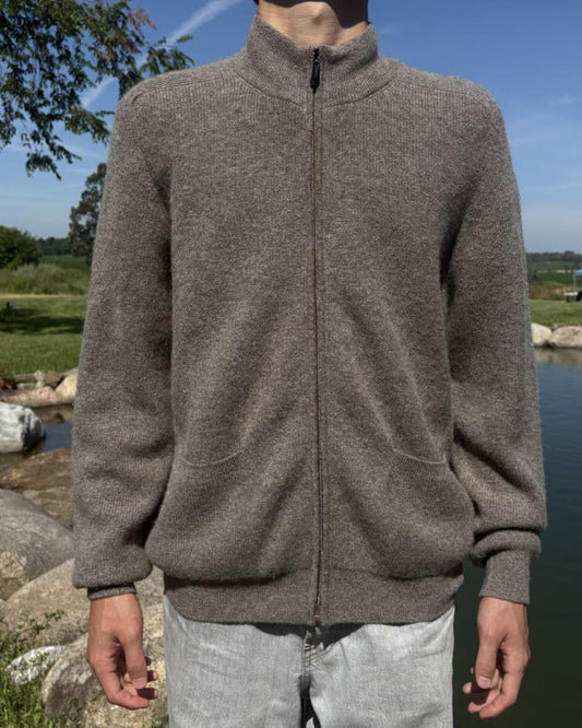 Cardigan zippé en laine de mouton Khangaï de Mongolie pour homme