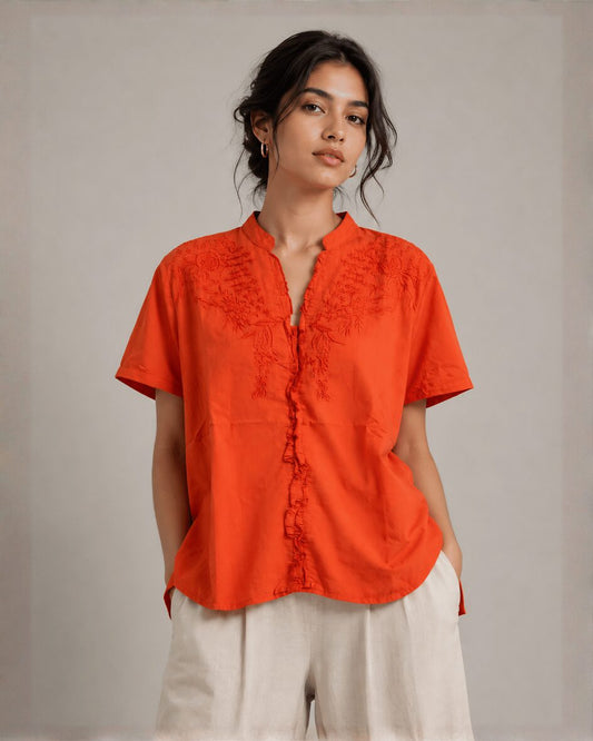 Button Down Embroidered Boho