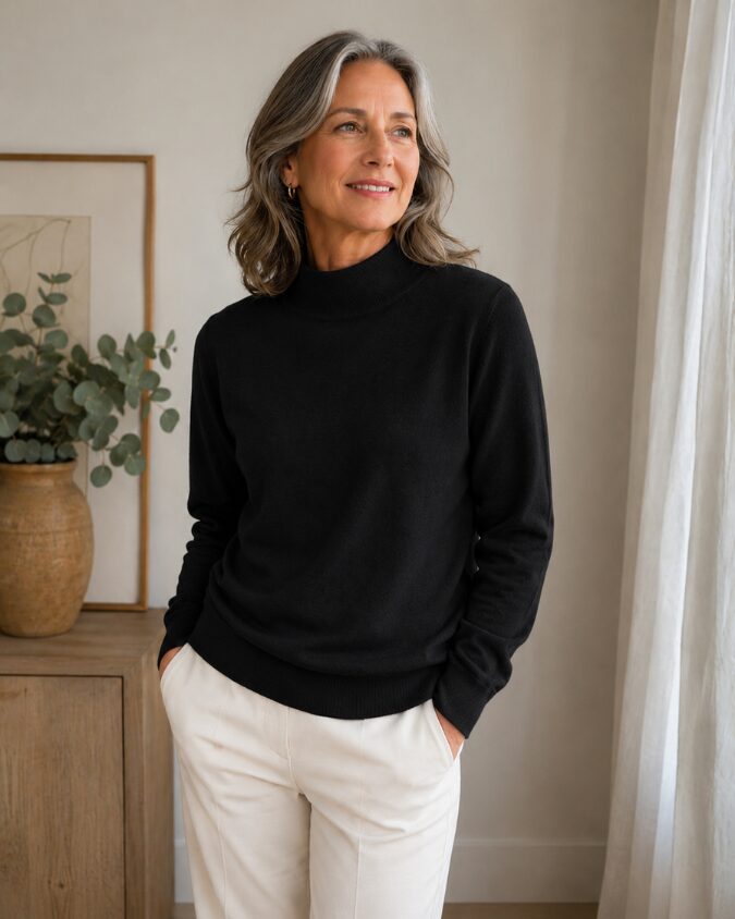 Women's Silk Cashmere Mock Neck Sweater - image 6
