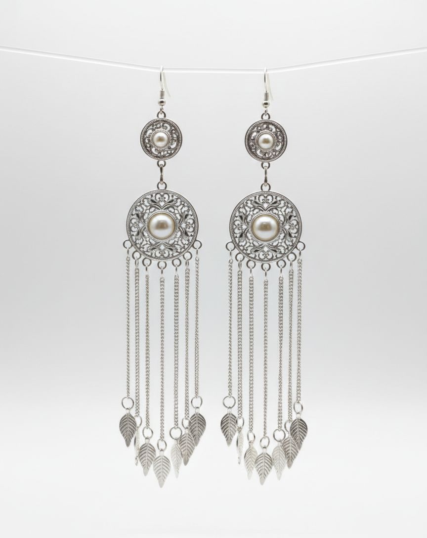Traditional Mongolian Filigree Tassel Earrings - image 2