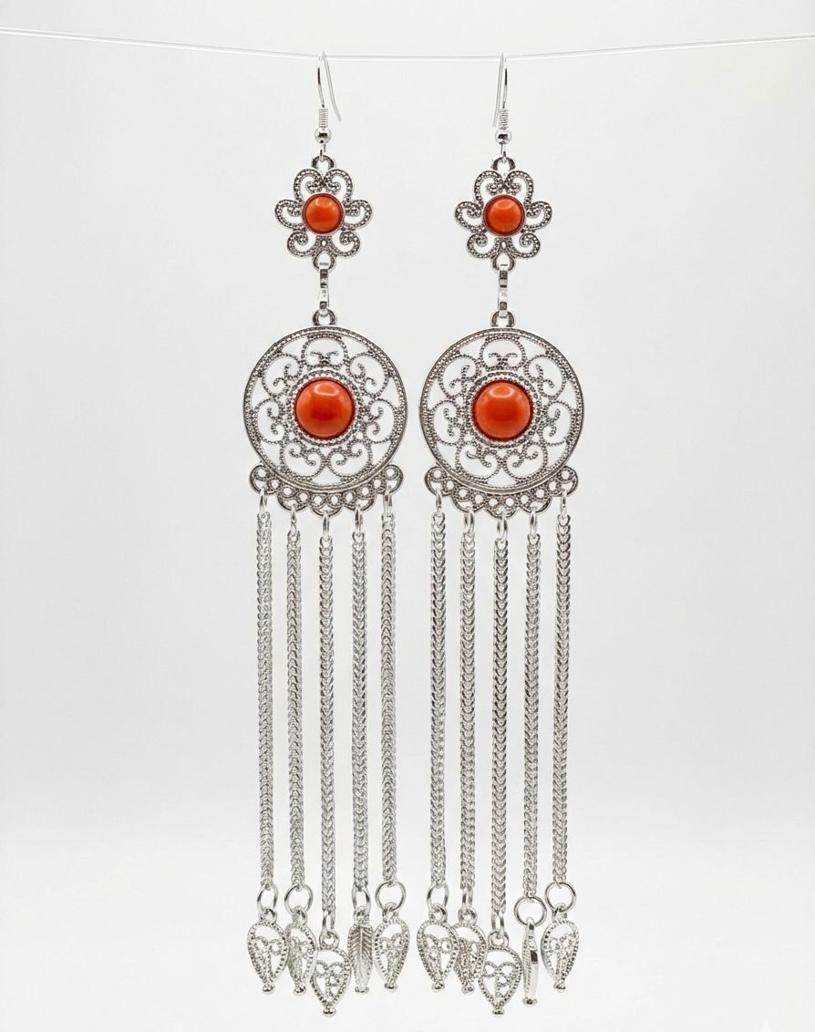 Traditional Mongolian Filigree Tassel Earrings
