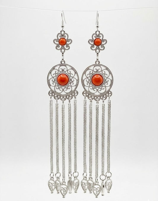 Traditional Mongolian Filigree Tassel Earrings