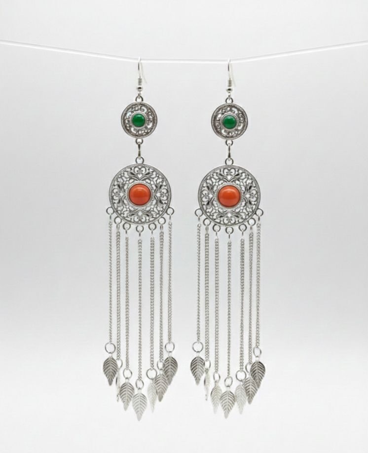Traditional Mongolian Filigree Tassel Earrings - image 3