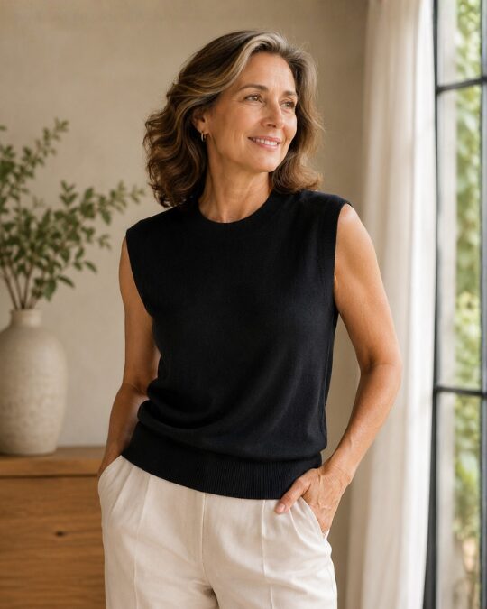 Silk Cashmere Sleeveless Crew Neck
