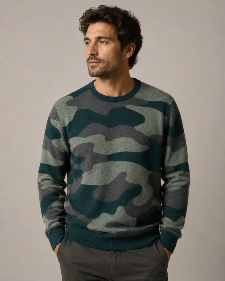 Men's Camouflage Crew Neck Sweater